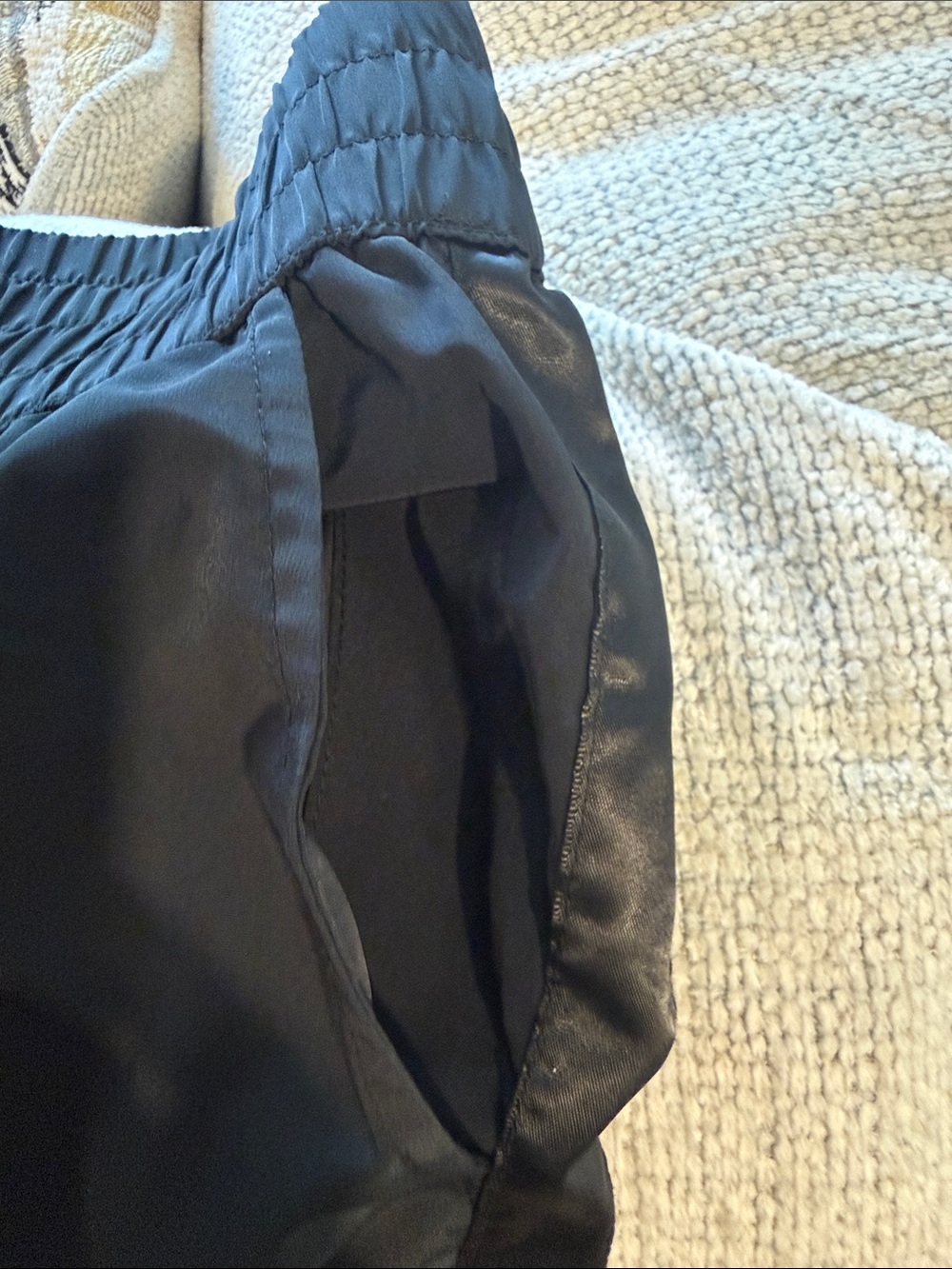 Black Elastic-Waist Capris with Side Satin Panels and Ankle Zips - Picture 7 of 10